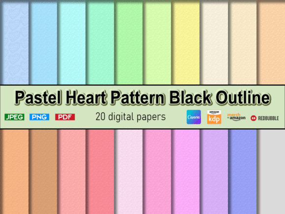 Download Pastel Heart Pattern Black Outline - Heart pattern Collection