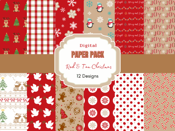 Download Red and Tan Christmas Digital Paper Pack - Christmas digital paper pack Collection
