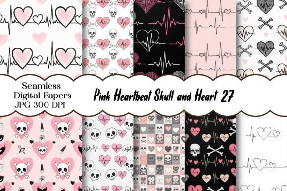 Download Pink Heartbeat Skull and Heart Pattern - Heart pattern Collection